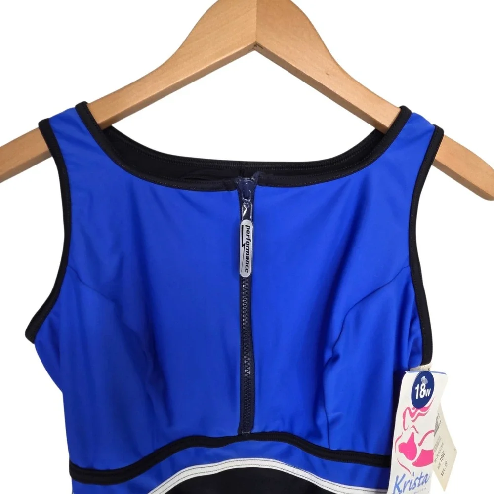 Vintage 90s Krista Womens Plus 18W Tummy Control Sears Swimsuit‎ Blue Zip NWT